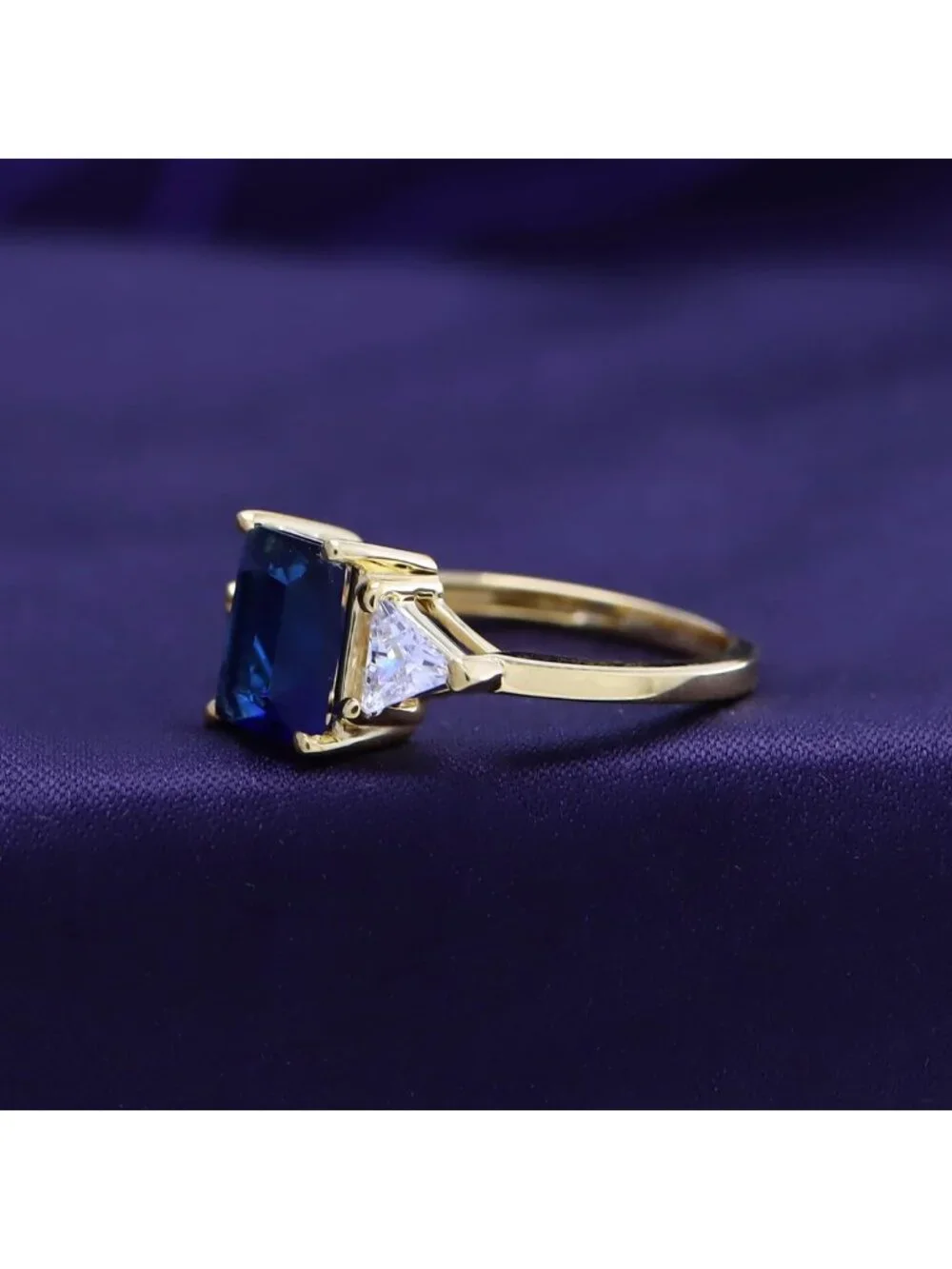 Elegant 3 Stone Promise Ring for Women - Blue Sapphire & White Topaz Accent
